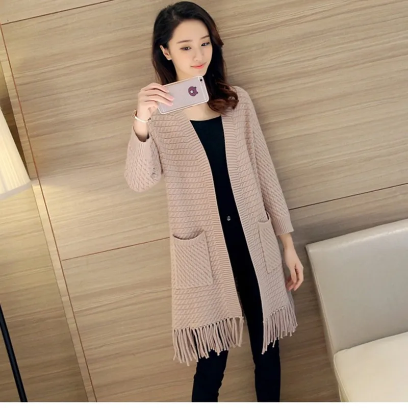 Ladies Knitting Shawl 2019 New Spring Autumn Casual Women Long V-neck Tassels Sweater Fashion Elegant Pure Color Cardigan JXT109 |