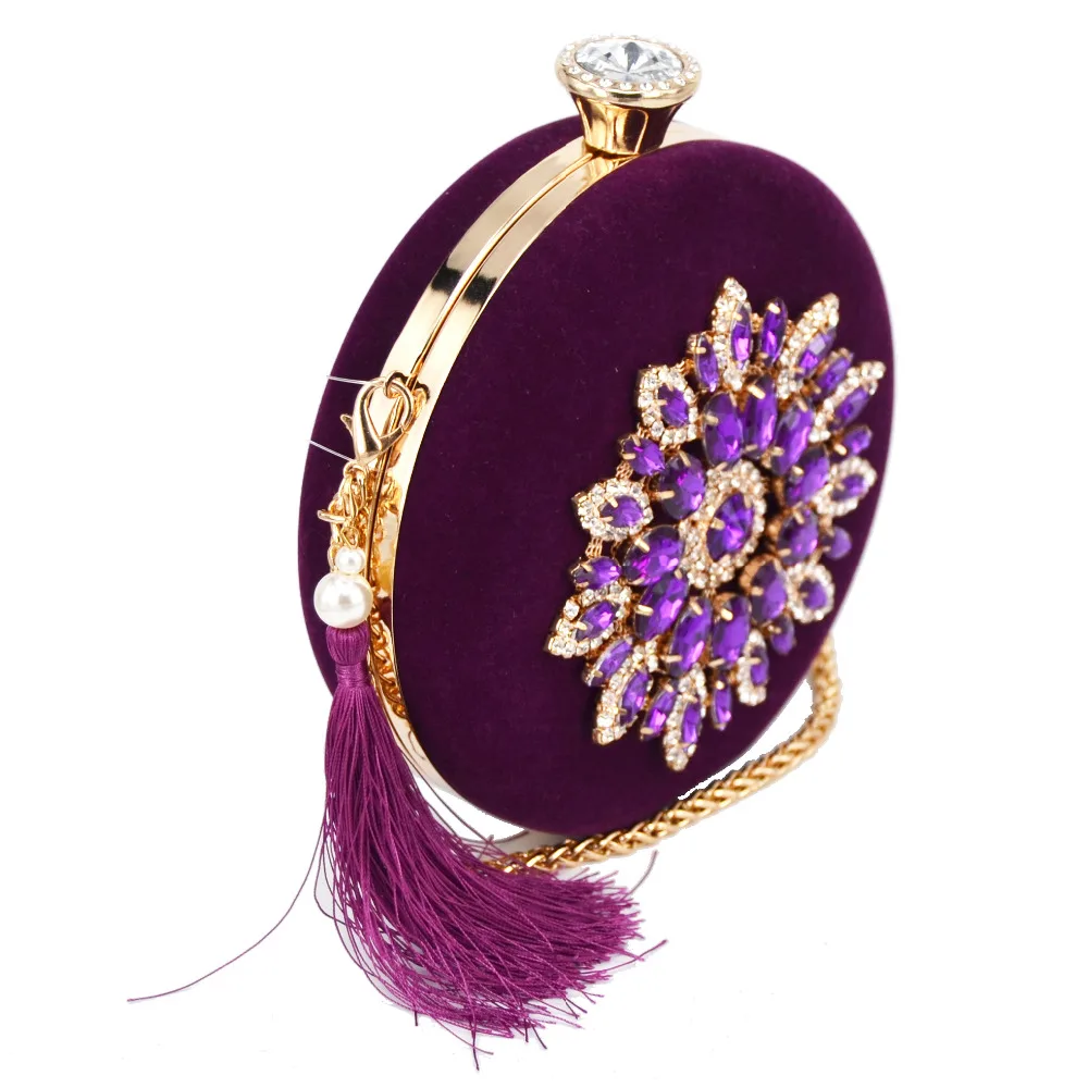 Фиолетовый/розово красный округлость Мода цепи барсетки фланель клатч с