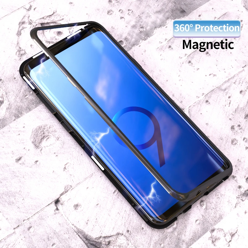 Magnetic Adsorption Flip Phone Case for Samsung Galaxy S8 S9 Plus Note 8 S7 Edge Luxury Magnet Metal Tempered Glass Back Cover | Мобильные