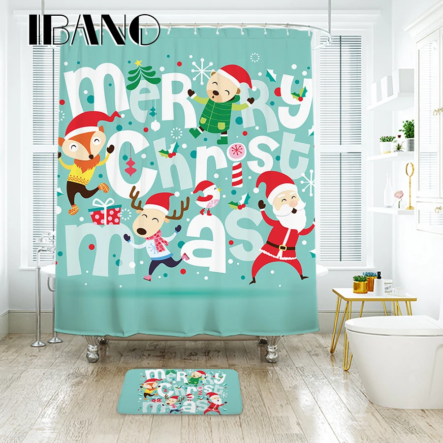 

IBANO Shower CurtainDecrote The Christmas Waterproof Polyester Fabric Bath Curtain For The Bathroom With 12 pcs Plastic Hooks