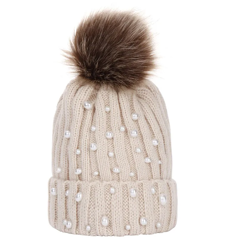 Feitong теплая зимняя женская шапка 2018 Модная вязаная с бусинами Feminina Beanie Hairball