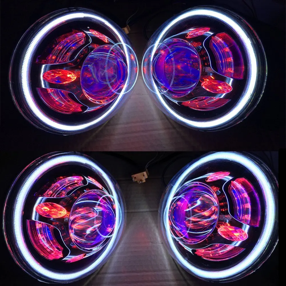 7 дюймовый светодиодный Звездное фары для автомобиля с красный Белый Синий