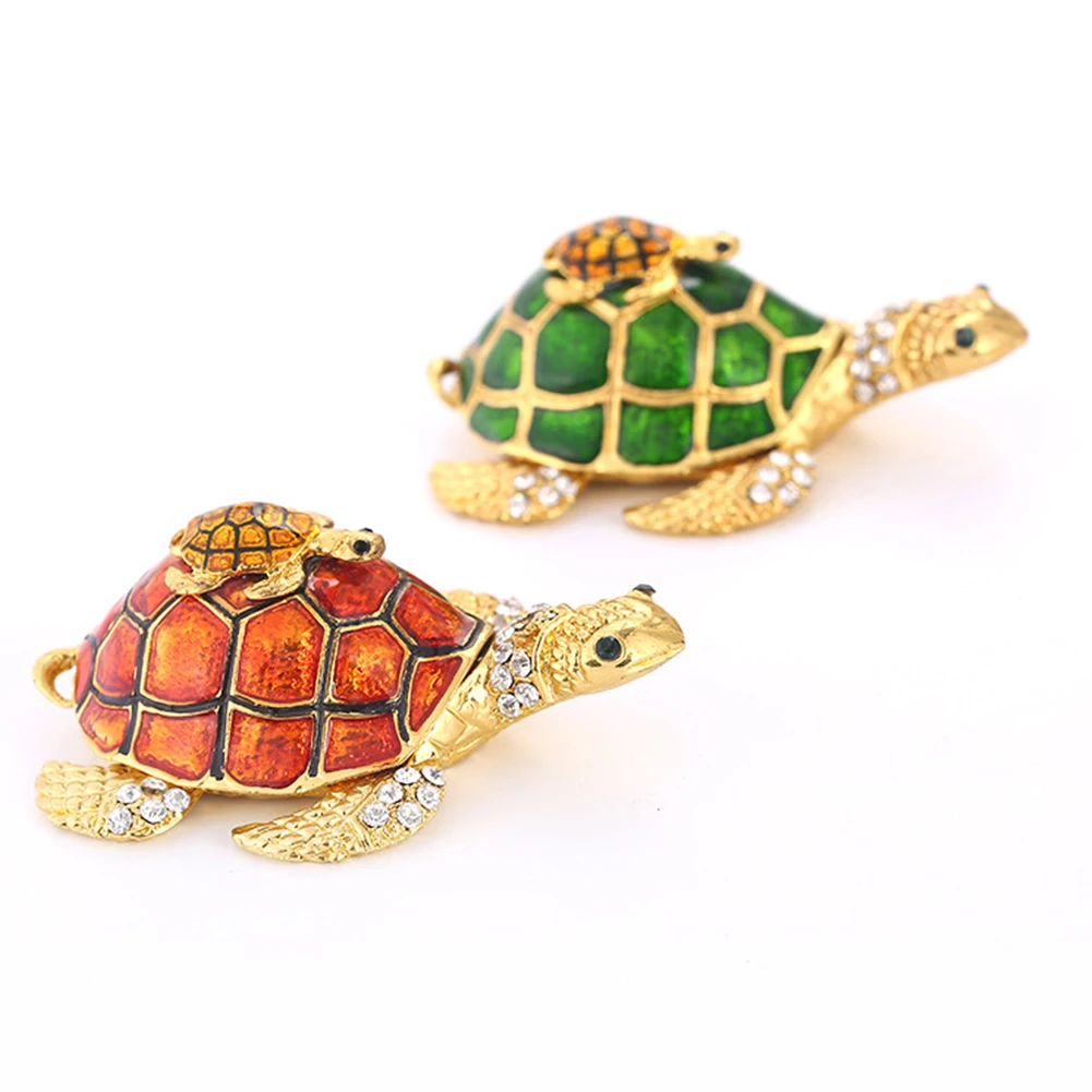 Эмаль брелок коробка черепаха форма зеленый горный хрусталь ювелирные изделия