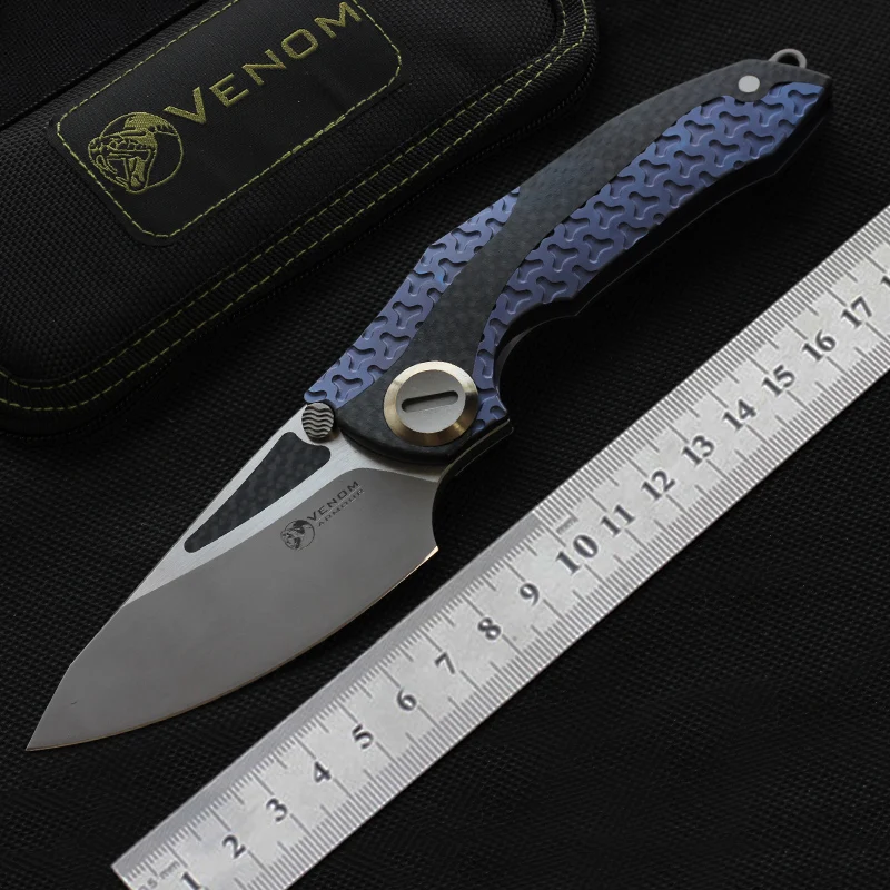 VENOM ARMOUR M390 стальной титановый CF Флиппер Складной нож Открытый Кемпинг Охота