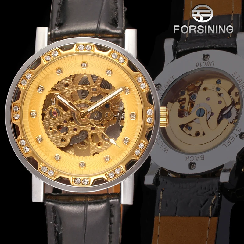 Часы наручные FORSININ Мужские механические брендовые роскошные золотистые