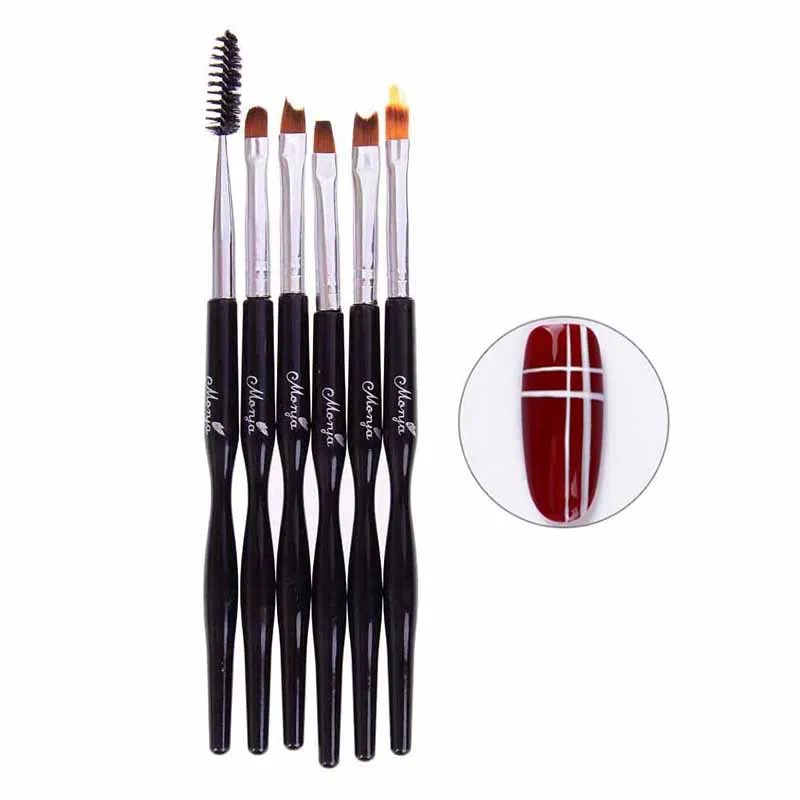 Кисть для ногтей с французскими наконечниками серебристая черная ручка