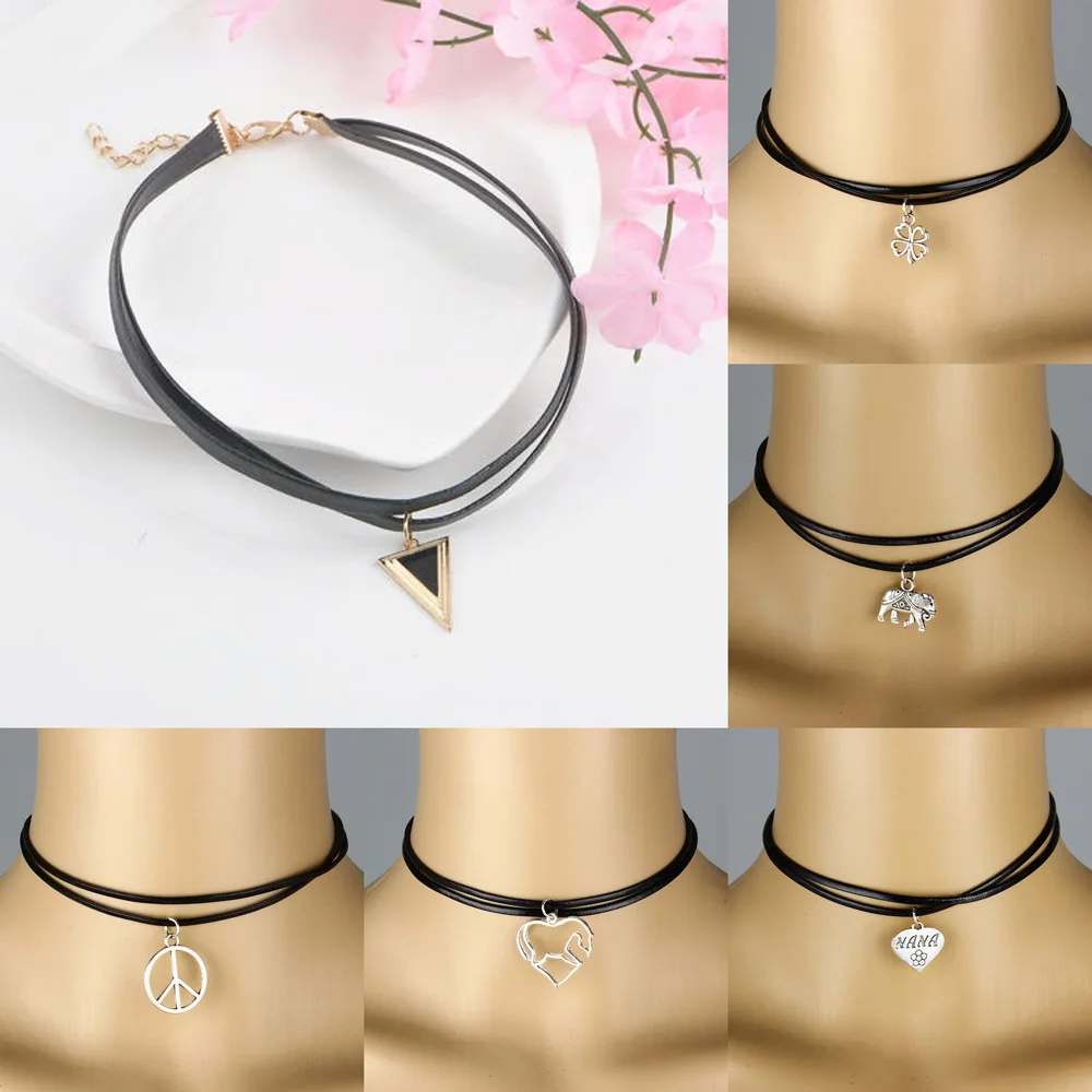 Ожерелье-чокер с подвеской в виде слона крыла собаки клевера животного растения