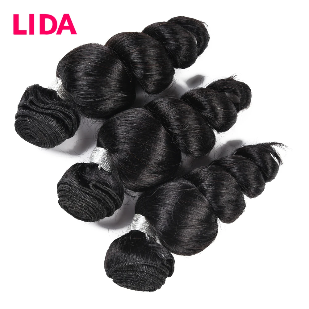 LIDA Brazilian Loose Wave Bundles Human Hair 1/3/4 Bundles Deal 16-26inches Non Remy Hair Weave Extension On Sale