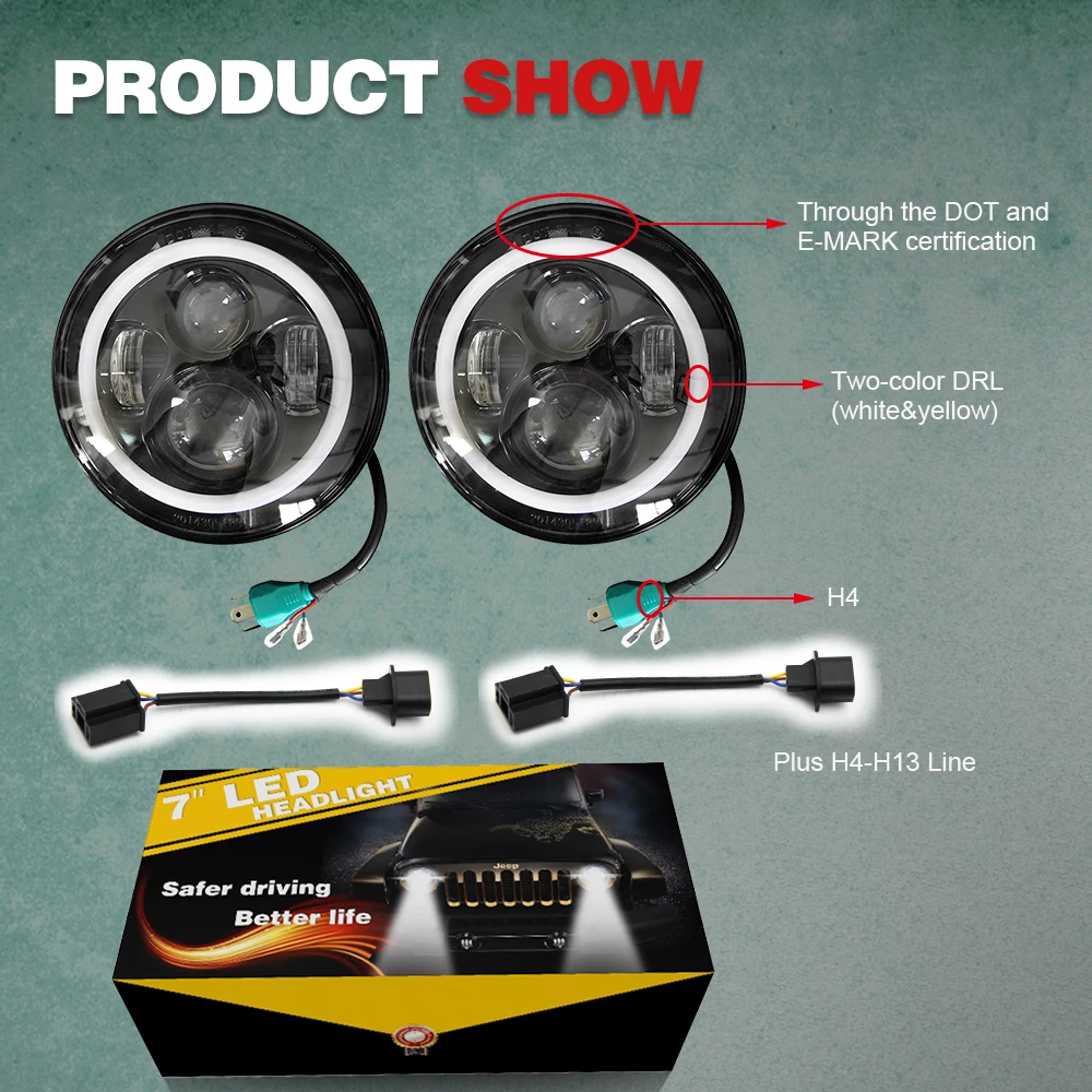CO LIGHT Автомобильные фары 7 ''Hi Lo луч 6000 K дюймов светодиодные H4 дневного света 50