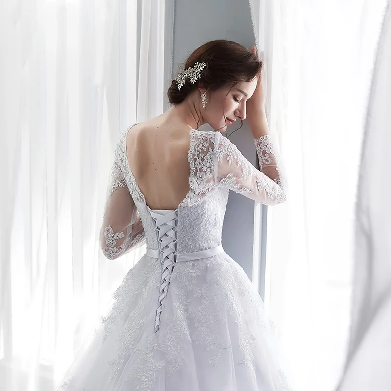SIJANE Vestido De Noiva с круглым вырезом и длинными рукавами свадебное платье кружевное
