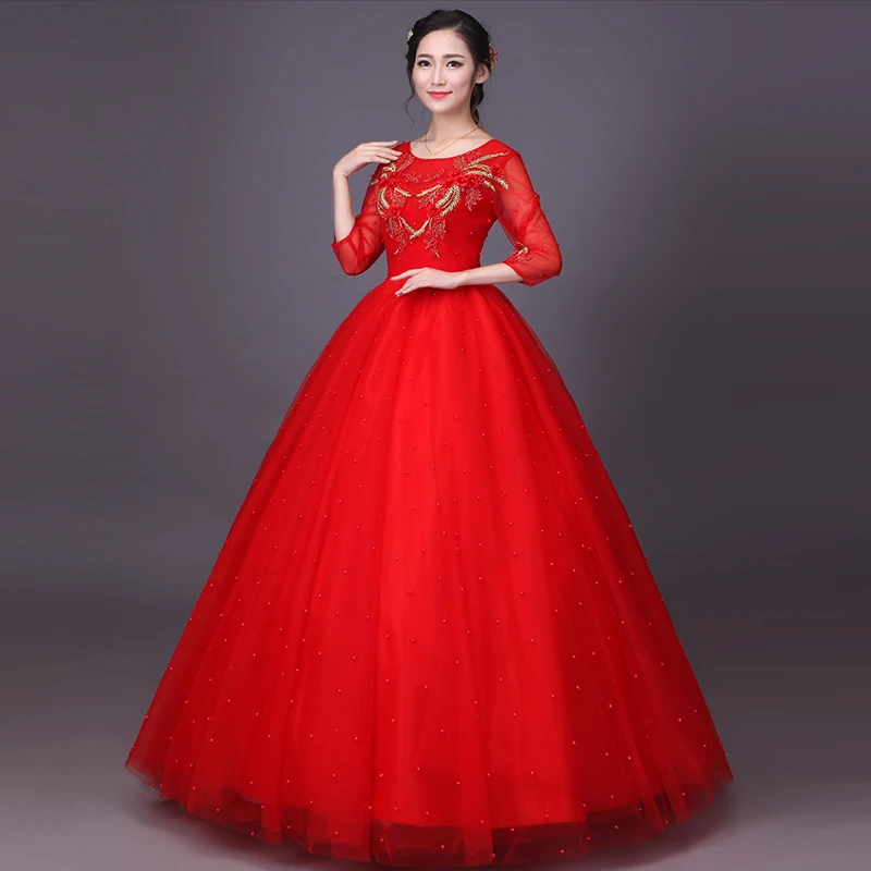 2017 Newest Red O-Neck Three Quarter Sequined Diamond Evening Dresses Fashion Slim Lace Floor-Length Cake Gowsn Fast Shipping | Свадьбы и