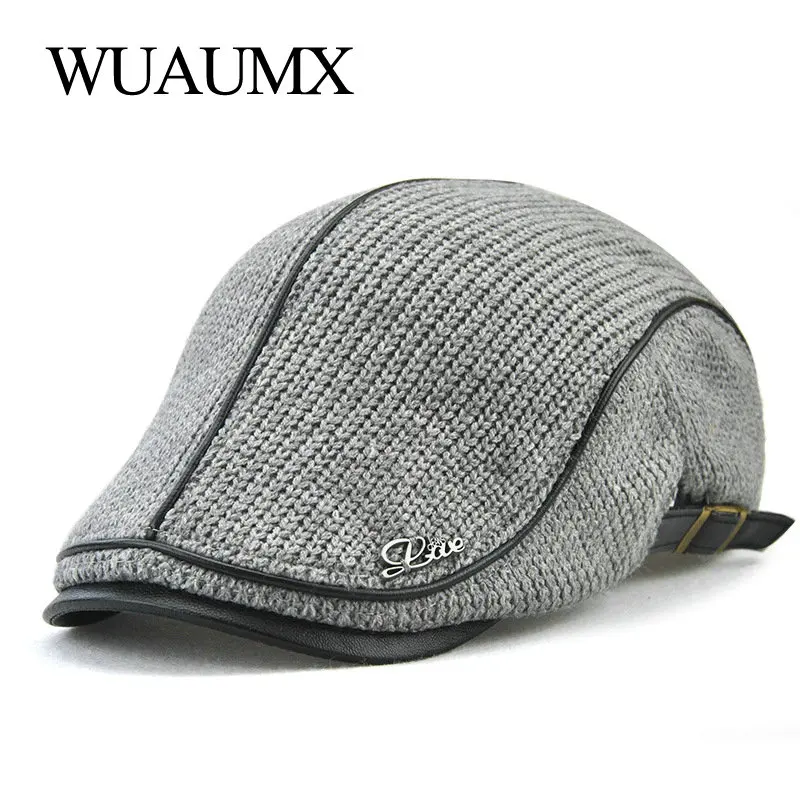 Wuaumx осень-зима крючком берет Пряжка Шапки для Для мужчин берет Кепки Для Женщин Военной козырьки Сгущает Шерсть теплые вязаные Кепки, береты женскиеm, кепка мужская, берет мужской,шапка берет, берет вязанный