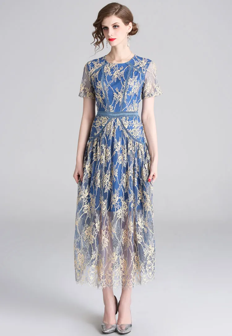 Lace Flower Новинка года; летнее женское платье в стиле пэчворк с кружевной вышивкой и цветочным узором; платье с круглым вырезом и высокой талией; Vestido; Лидер продаж; D94812Z - Цвет: Lace Flower