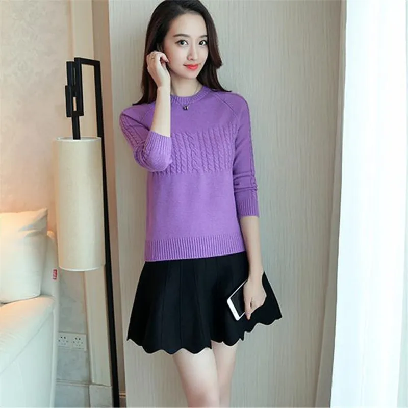 Autumn and winter new large size women's sweater round neck long-sleeved knitting women bottom pullover top K0754 | Женская одежда