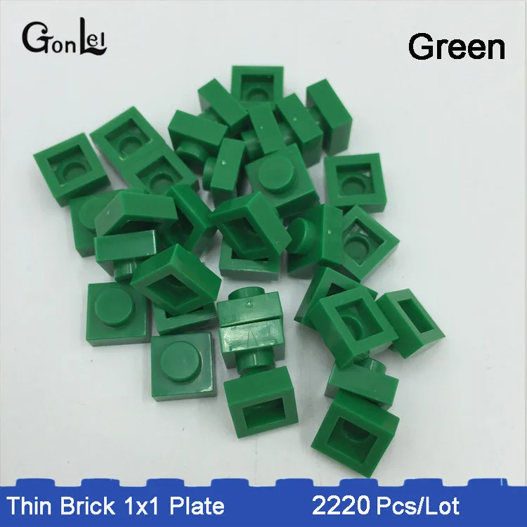 green color 2220 шт./лот MOC кирпич 1x1 пластины части 33 цвета выбор сделать qr-код и MOC Конструкторы блоки DIY игрушка ребенок совместим с - Цвет: green color