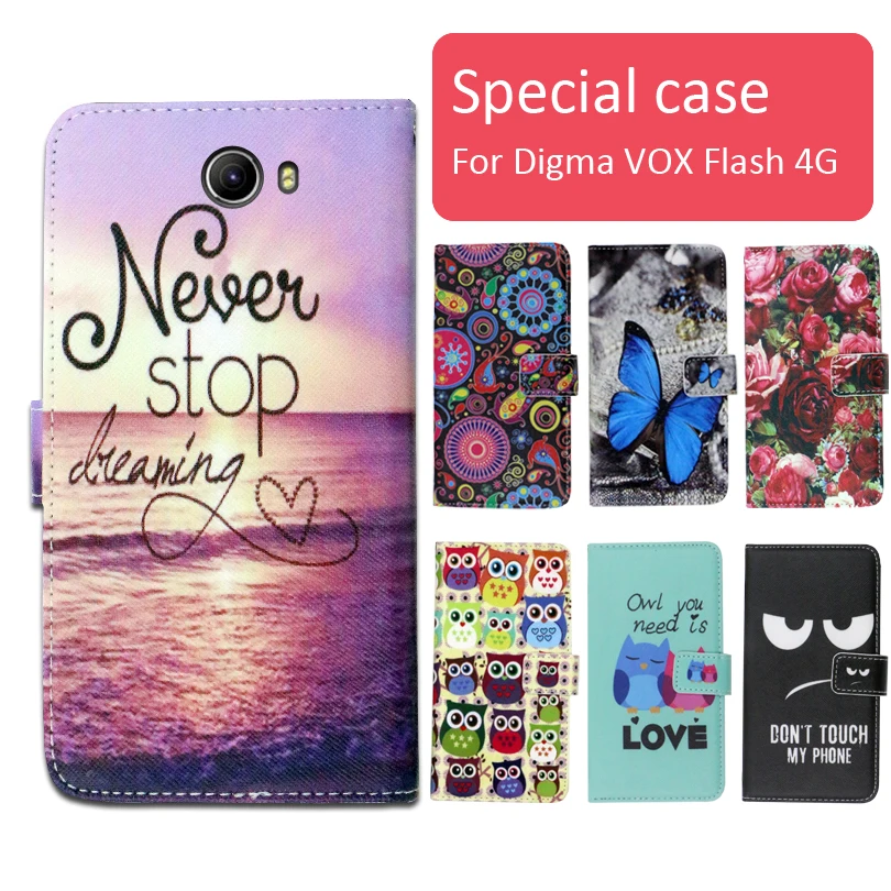 Модный кожаный чехол-книжка с мультяшным принтом для Digma VOX Flash 4G со слотом карты