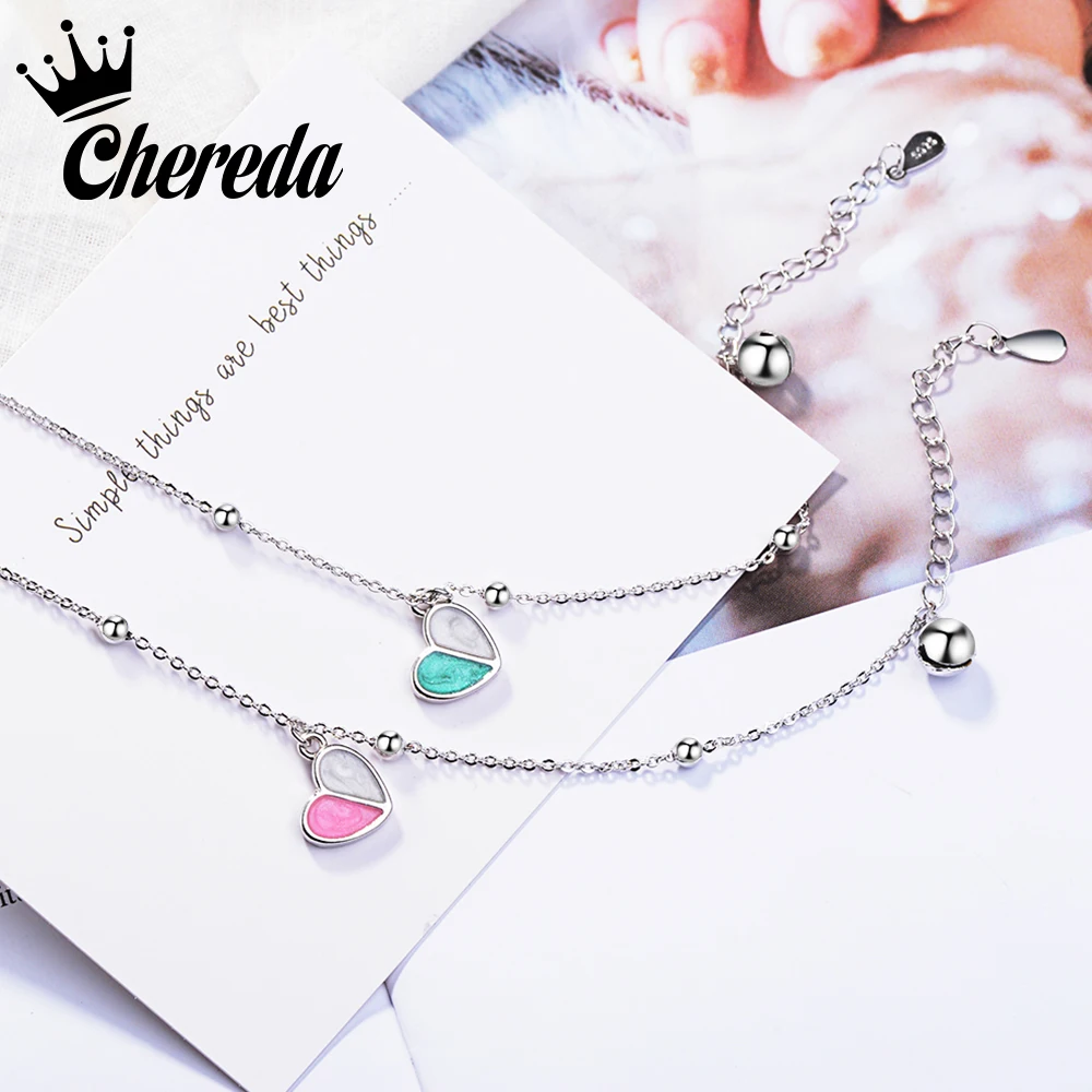 Женский браслет с сердечком Chereda розовый/синий простой геометрическим узором