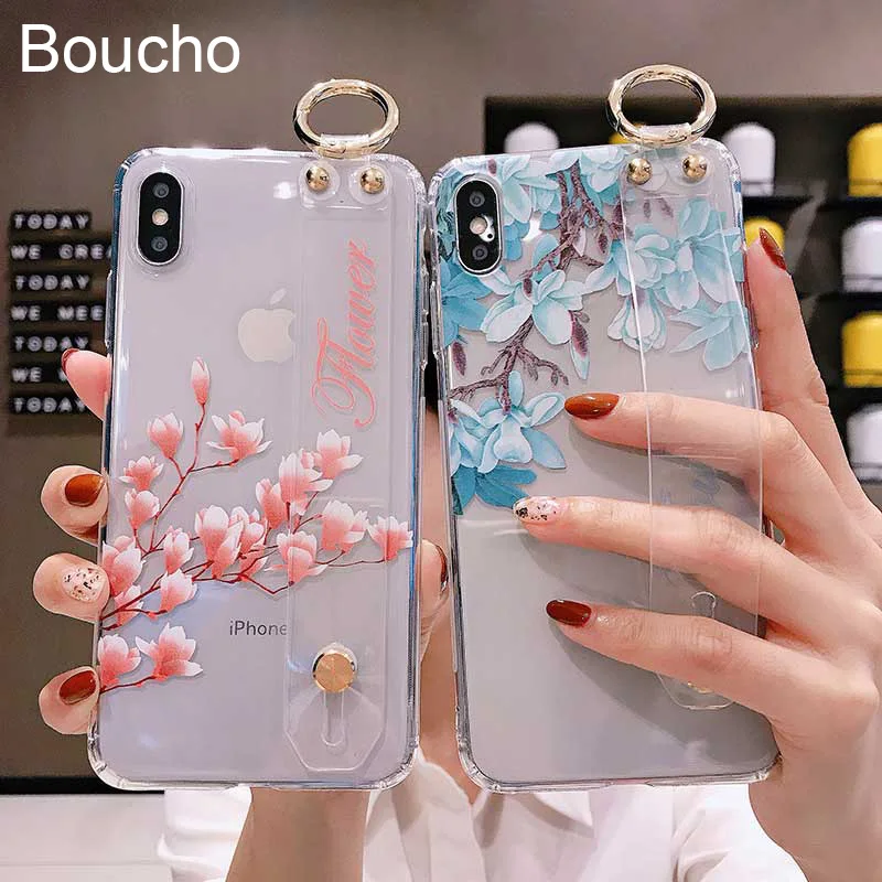 Прозрачный чехол для iphone Xs Max XR X 7 8 6 6s plus с ремешком на запястье винтажный