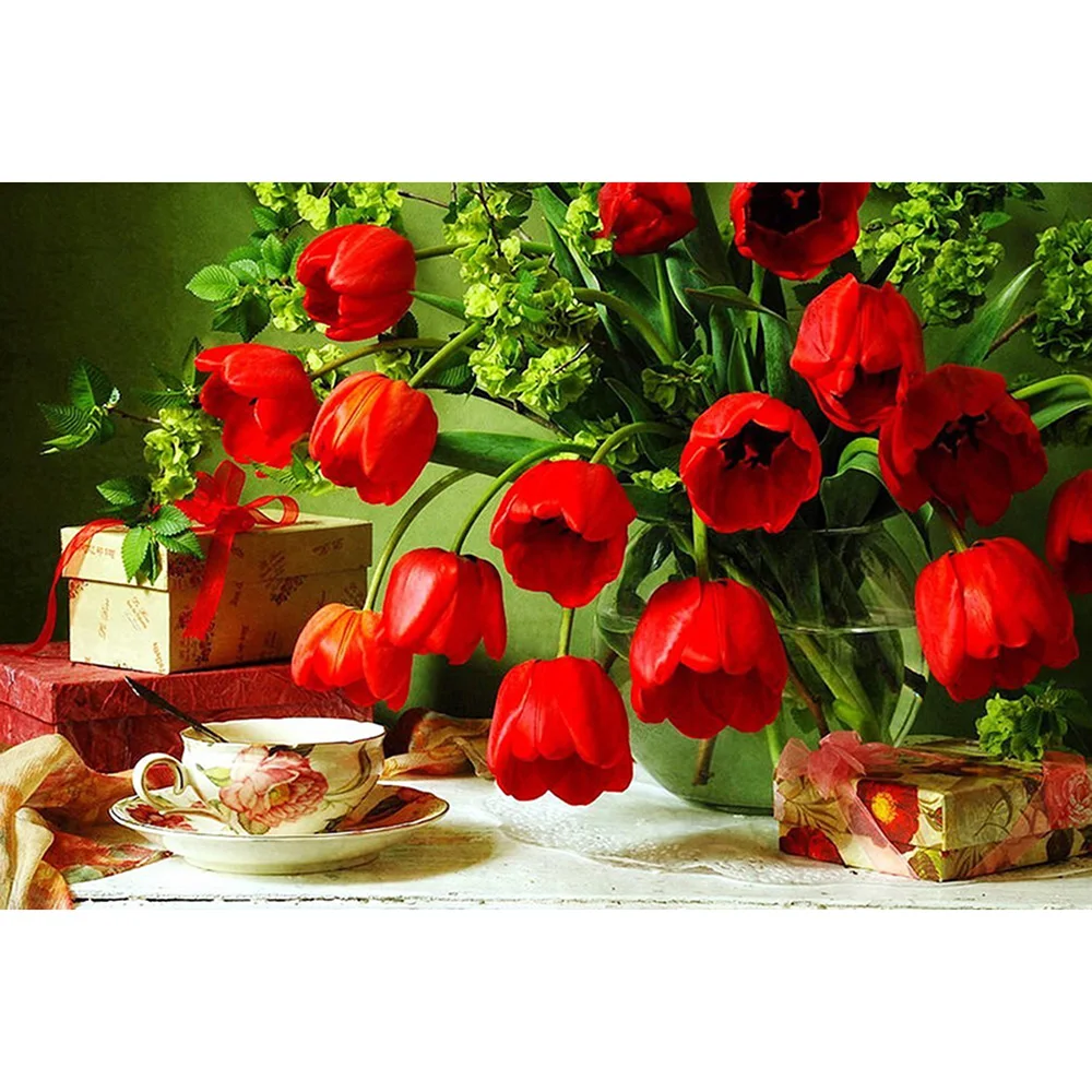 Набор для вышивки крестиком сделай сам алмазная вышивка Красные тюльпаны полноразмерная/круглая Алмазная
