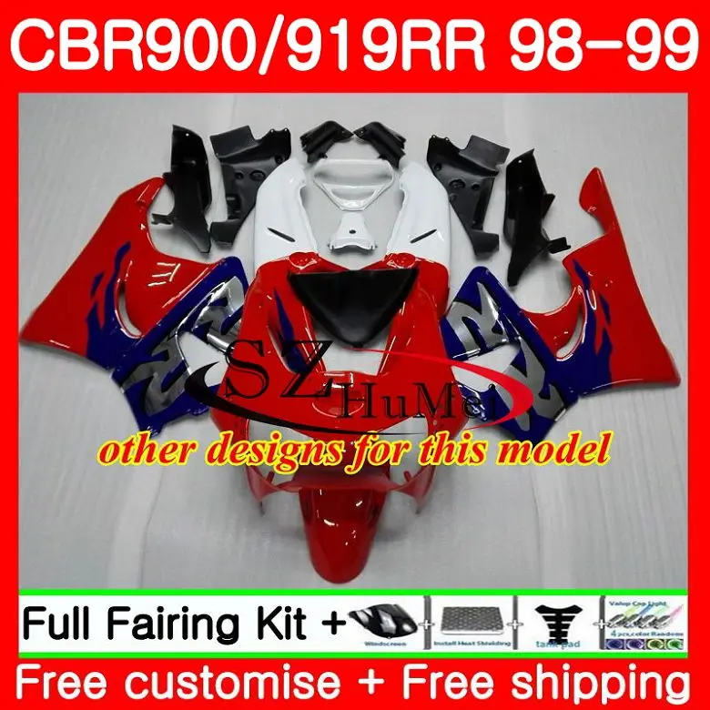 Корпус обтекателя для HONDA CBR синий черный 919RR CBR900 RR 919 900RR 57SH21 CBR900RR CBR919RR 98 99 CBR919 1998