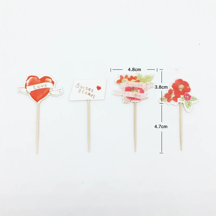 24 шт./лот топперы для торта в виде сердца и цветов с надписью Love Мультяшные