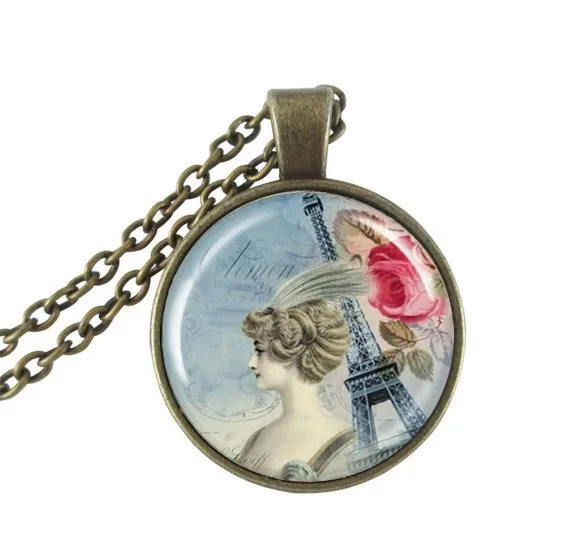 2017 Горячая продажа колье ожерелье Цветочный Рисунок Эйфелева башня Подвески