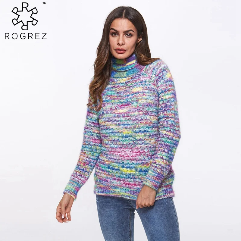 ROGREZ красный Rainbow 2018 Повседневное кашемировый свитер Для женщин sueter mujer invierno с