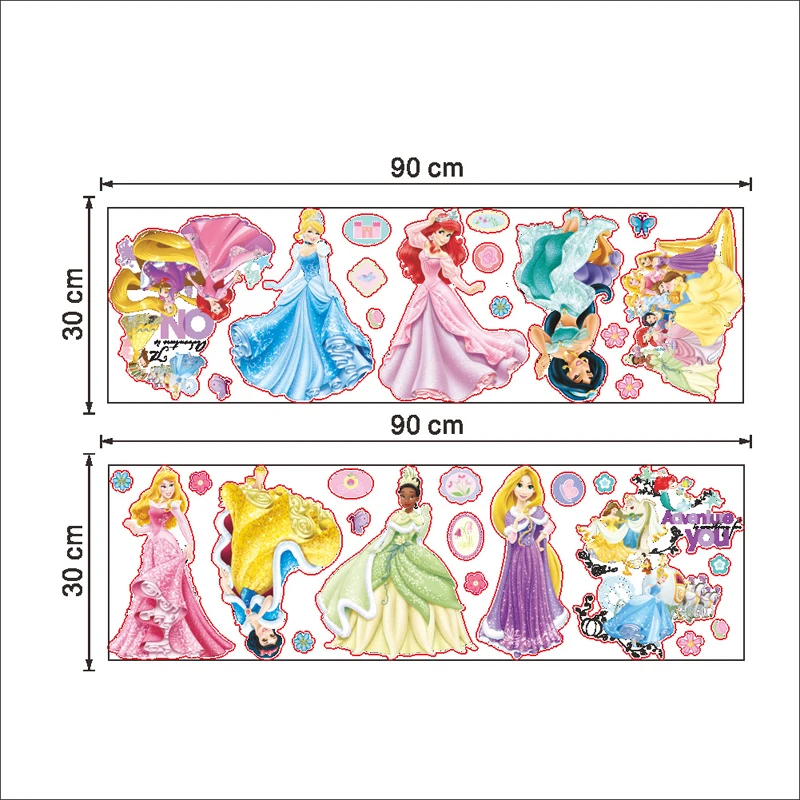 Мультяшные настенные стикеры принцессы для детской комнаты съемные DIY Детские
