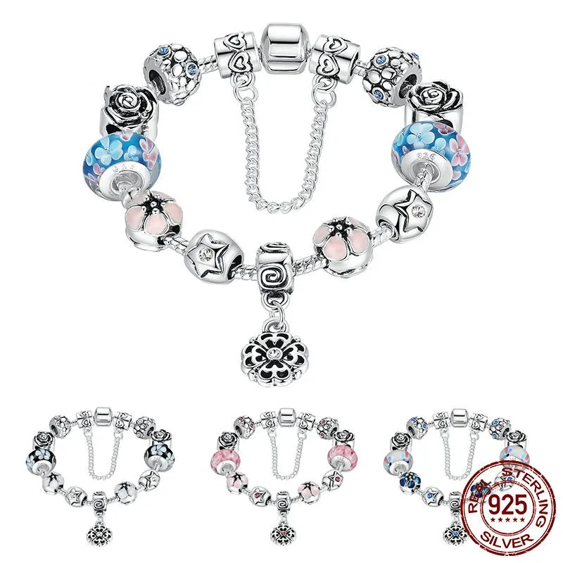 S925 Silver Diy exquisite glass beads women's bracelet snake bone chain and snowflake accessories | Украшения и аксессуары