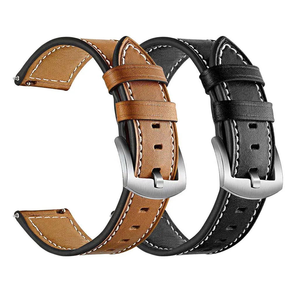 2 PACK Silver Clasp Ремешок для часов из натуральной кожи 20 мм 22 мм для samsung Galaxy Watch 46 мм 42 мм gear S3 сменный спортивный ремешок стальной браслет с застежкой - Цвет ремешка: 2 PACK Silver Clasp