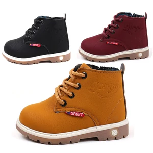 Осенние детские ботинки для мальчиков и девочек; Детские ботильоны в римском стиле; Резиновые Нескользящие Ботинки Martin для мальчиков; Зимняя плюшевая обувь для девочек; Цвет Черный