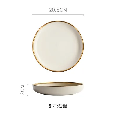 Gray 8 Inch Plate Нордическая Золотая оправа, керамические стейки, западное блюдо, китайские тарелки, домашние блюда, креативная фарфоровая тарелка, фруктовое блюдо, десертная посуда - Цвет: Gray 8 Inch Plate