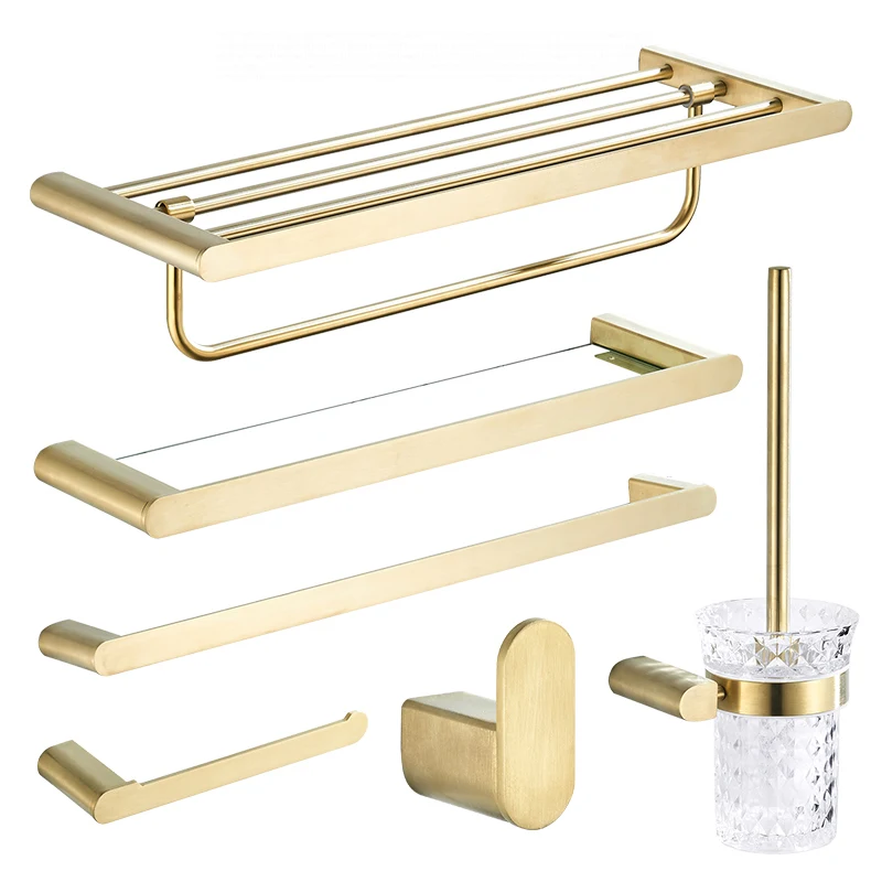 

Nordic Gold Stainless Steel Bathroom Hardware Set Brushed Finish Towel Rack Wall Mount bathroom towel holder a245