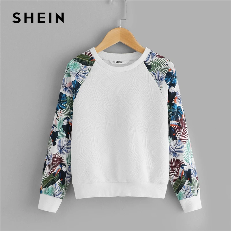 SHEIN/детская белая Милая толстовка с цветочным принтом для маленьких девочек; топы для девочек; коллекция года; Весенний Повседневный пуловер с длинными рукавами; одежда для детей