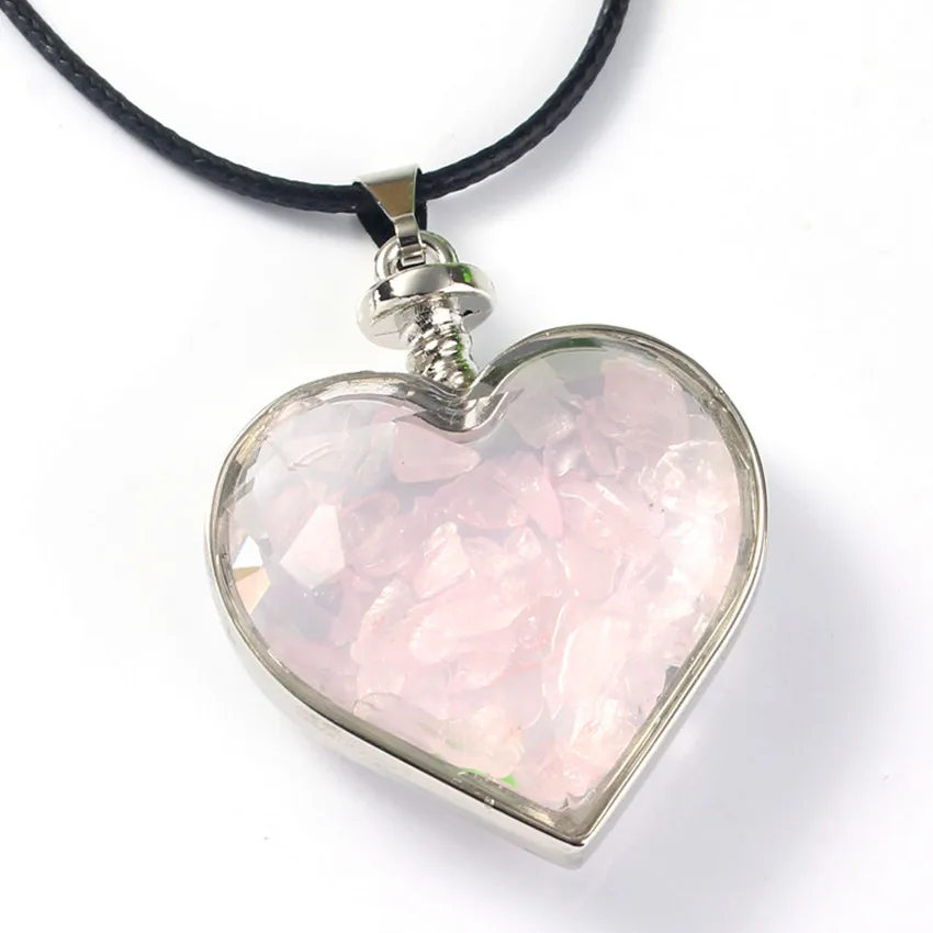 

100-Unique Silver Plated Romantic Heart Wishing Bottle Natural Rose Pink Quartz Pendant Elegant Women Jewelry