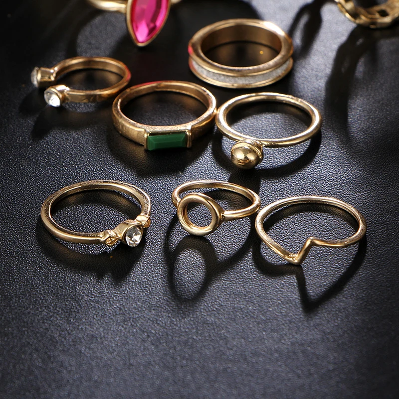 AY винтажные кольца с большими кристаллами набор богемных геометрических