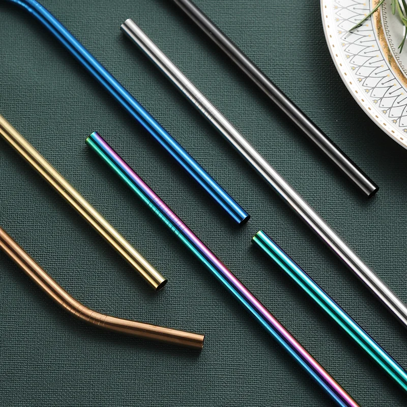 BERATS Reusable Metal Drinking Straws 304 Stainless Steel Sturdy Bent Straight Drinks Straw with Cleaning Brush | Дом и сад