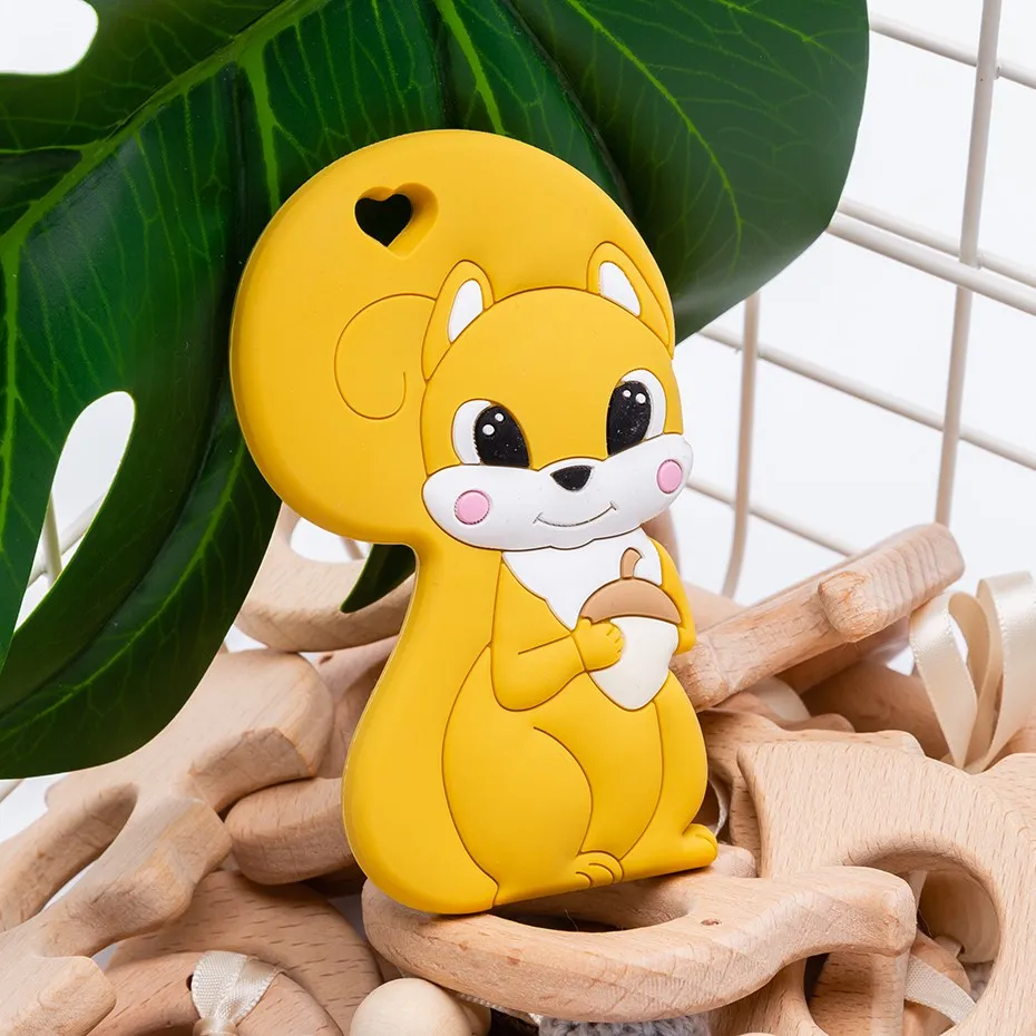 Yellow Squirrel 5 шт., не содержит бисфенол, силиконовый Прорезыватель для зубов, миниатюрный стержень для детей, безопасный пищевой силиконовый кулон для грызунов, для соски, детский Прорезыватель - Цвет: Yellow Squirrel