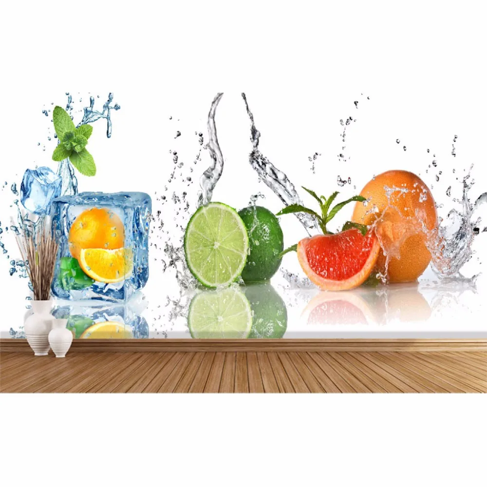 Брызги воды зеленые листья фрукты 3d настенная бумага фотография для гостиной