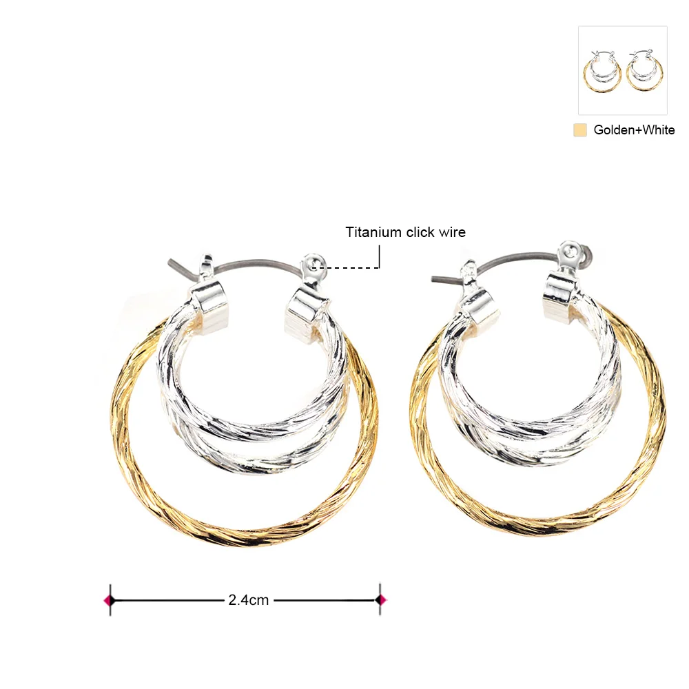 Neoglory модные ослепительные серьги-клипсы двухцветные тройные женские