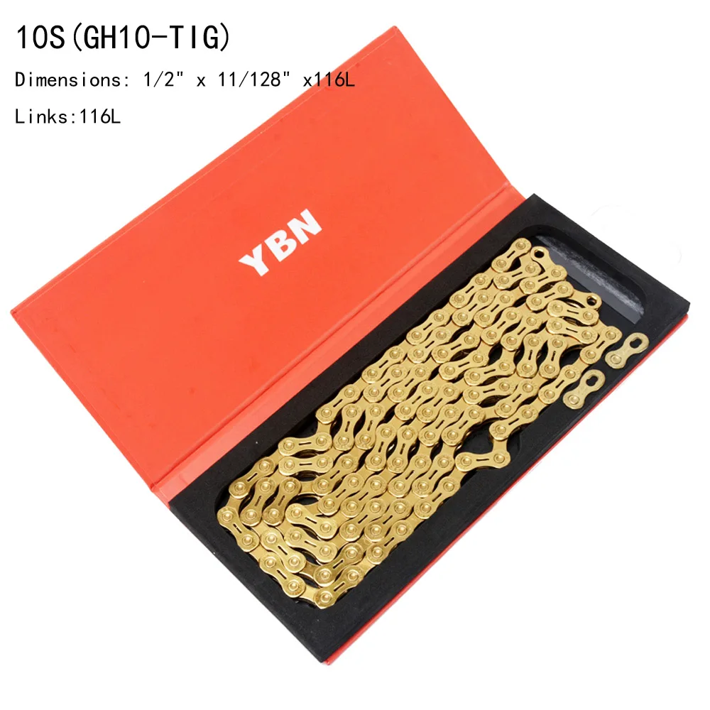 10S Gold YBN 10 11 скоростная цепь 116л велосипедная цепь золотая 11s переменная Ультралегкая полая горная цепь для дорожного велосипеда в штучной упаковке для Shimano/SRAM - Цвет: 10S Gold