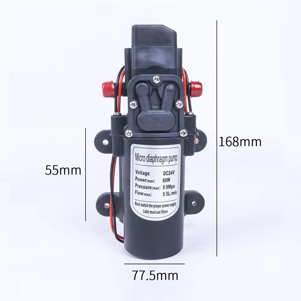 DC 24V 80W 130PSI 5.5L / Min water high pressure diaphragm self-priming pump agricultural electric car wash spray | Обустройство дома