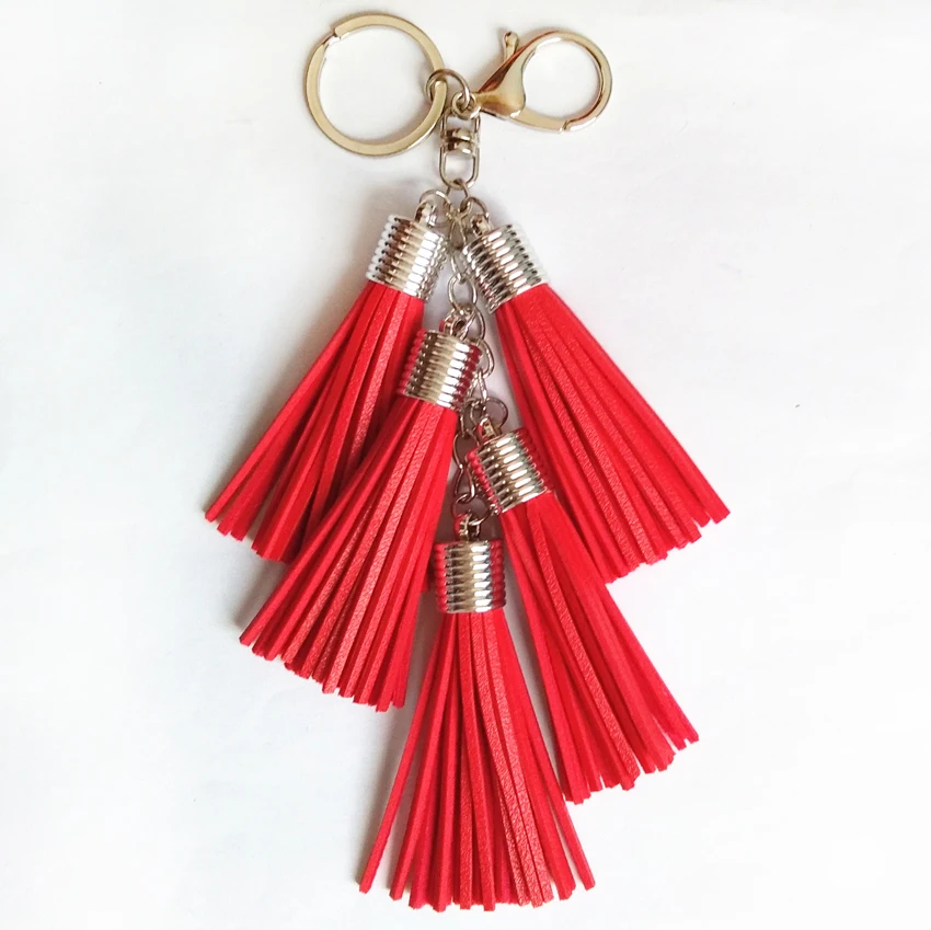 Новый стиль Pu кожаный брелок для ключей с кисточкой большой Омар зажим 5 кисточки