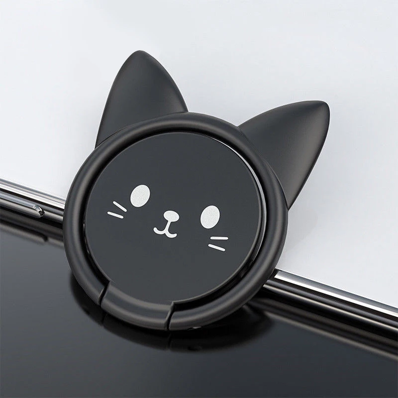 Black 360 Degree Rotating Cute Cartoon Cat Finger Grip Ring Stand Holder for Mobile Cell Phone Finger Ring Smartphone Stand Holder - Цвет: Black