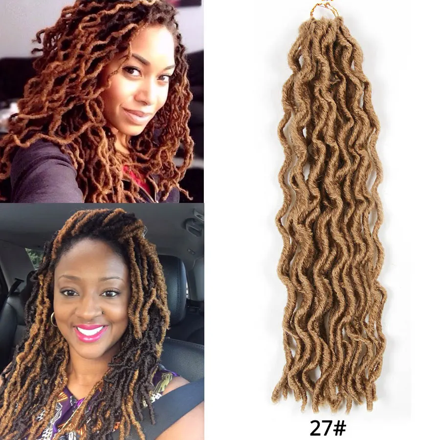 Leeons, вязанные крючком волосы, косички, 12/18 дюймов, faux Locs CURLY, синтетические волосы, предварительно петля, волосы кроше для наращивания, богиня, Nu Locs, коричневый, черный - Цвет: #27