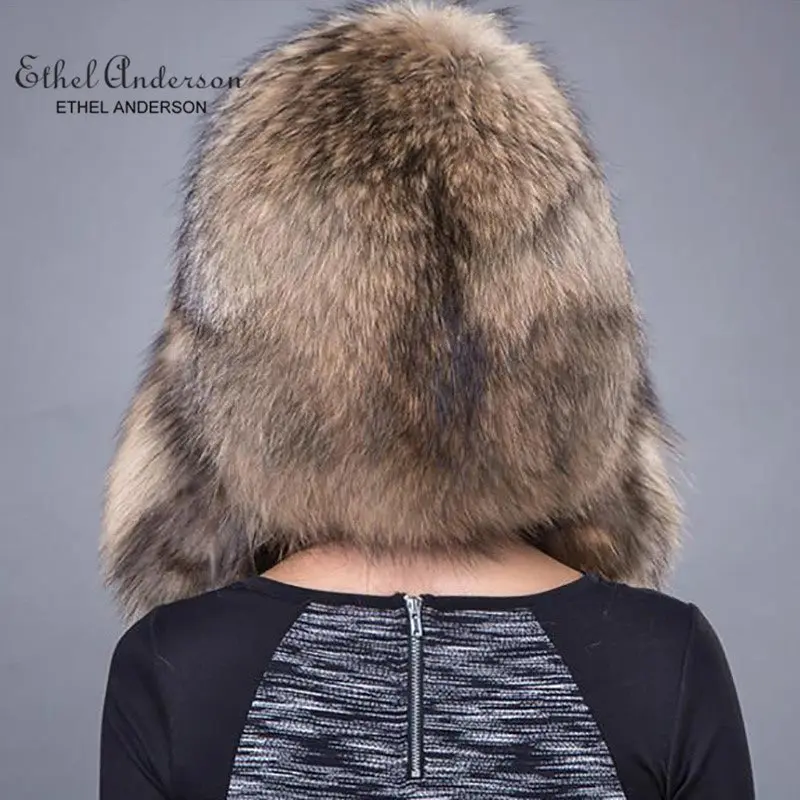 

ETHEL ANDERSON Women's 100% Real Fox Fur Hat Russian Ushanka Hats Helmet Cap Natural Color Winter Thick Warmer Earcuff Cap