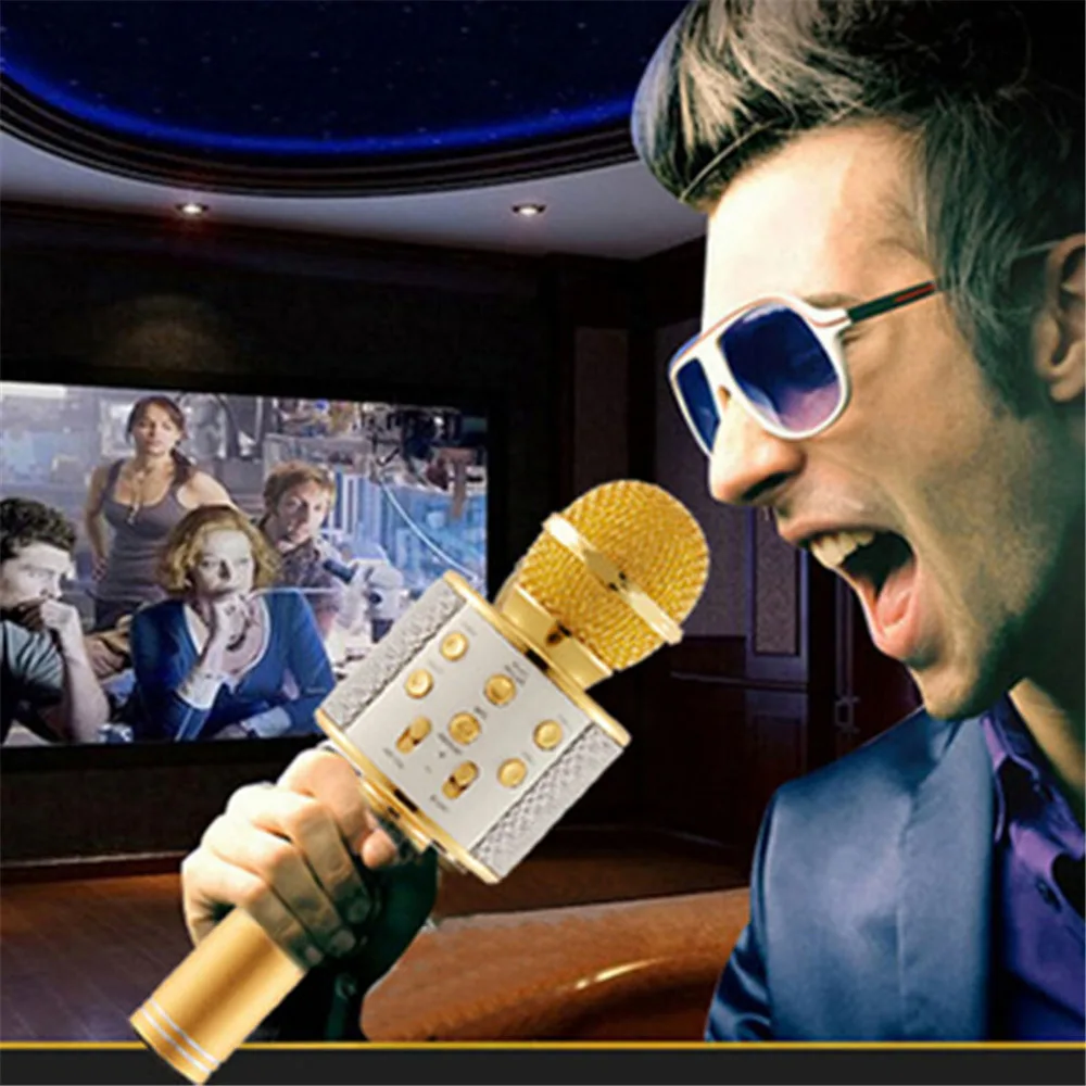 WS-858 Беспроводной Bluetooth Караоке ручной микрофон USB КТВ плеер Mic усилитель Динамик