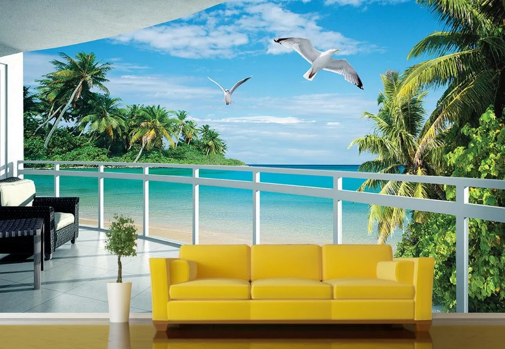 3d настенные картины балкон с видом на море гостиная 3D фоновые обои фото украшение