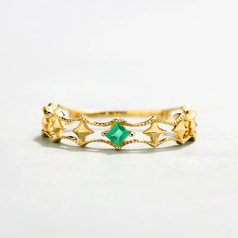 JXXGS Solid 14 K Gold Винтаж Ретро с натуральным изумрудом или топаз драгоценный камень