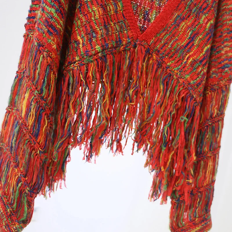 Женский трикотажный кардиган с рукавом летучая мышь кисточками | Женская одежда